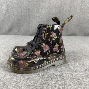 Dr. Martens 1460 Pascal T Boots Kids Size 10 Black Floral Combat Zip Lace Up